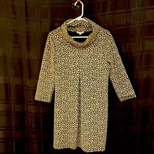 Tyler Boe cheetah cowl neck long sleeve dress. 36 inch length. Medium